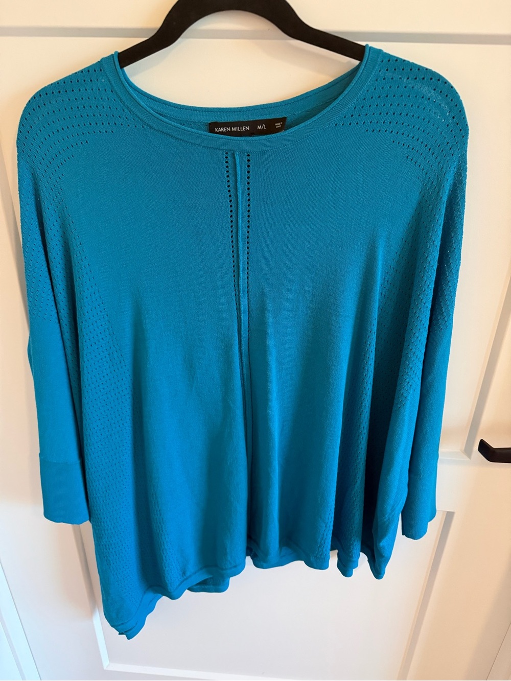 Karen Millen Teal Pointelle Dolman Sleeve Oversized Knit Top M/L